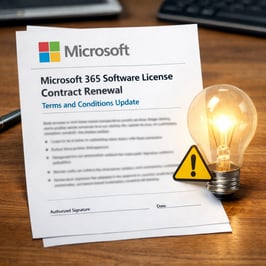 photographic Microsoft 365 Software License Contract Renewal Terms and Conditions Update Microsoft Logo Light bulb alert